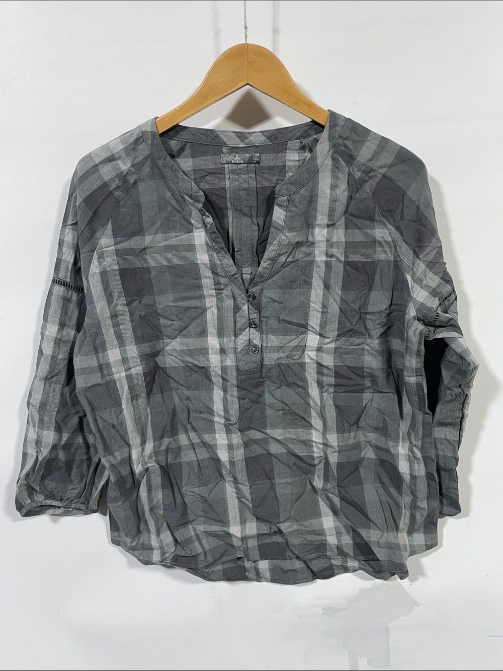 Prana Women's Gray Plaid Button-Up Shirt